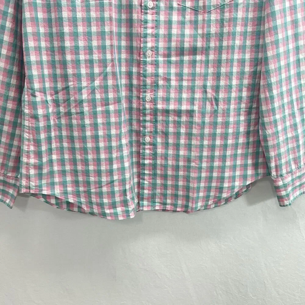 J Crew Flex Washed Plaid Button Down Shirt size Large Pink Blue